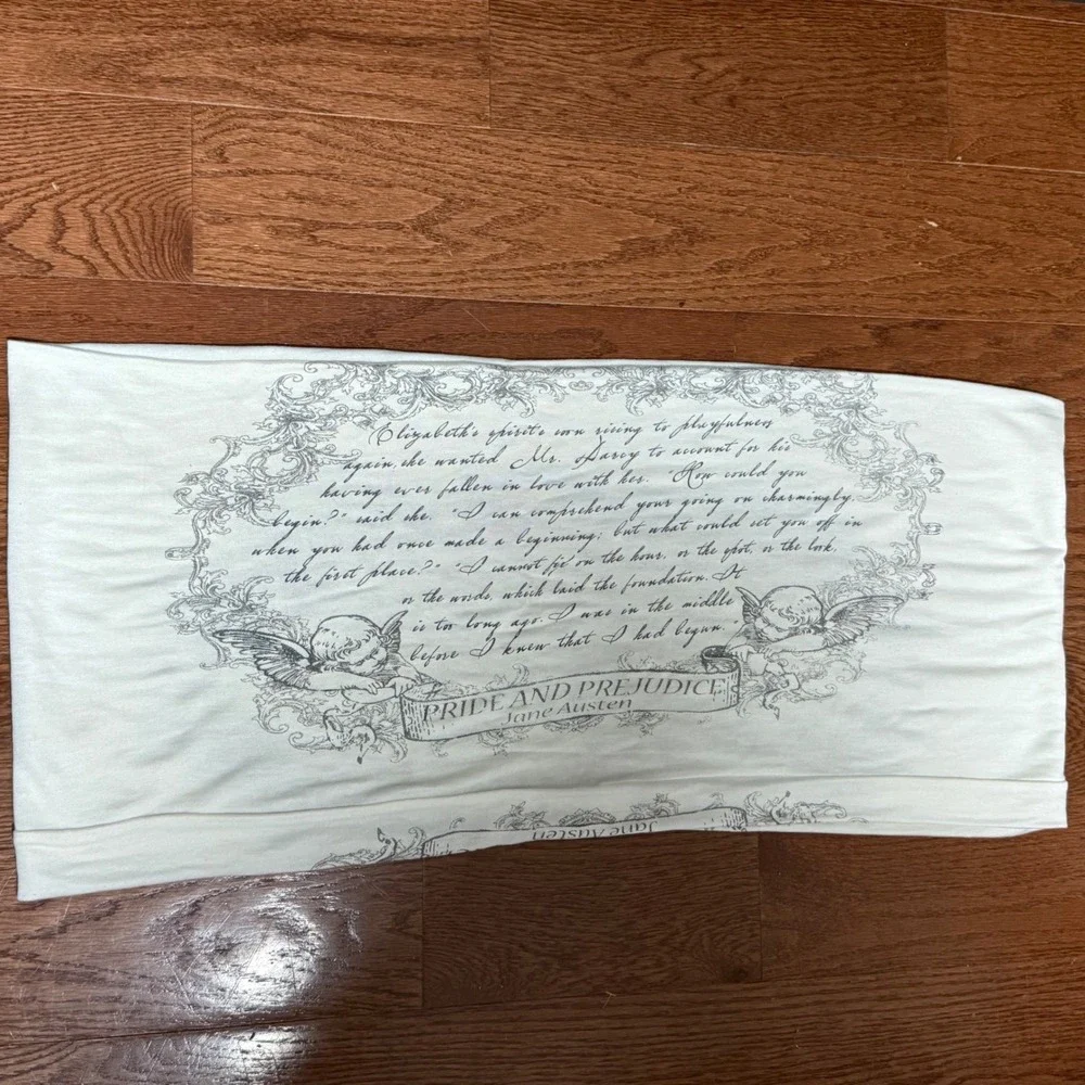 Pride and Prejudice Jane Austen Infinity Scarf Cream‎ Literary Print Cottagecore